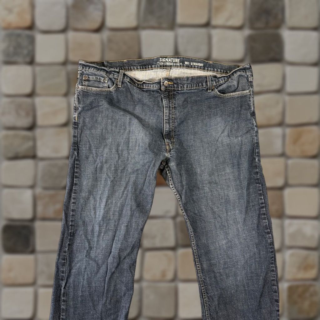Levi's Levi's Signature S51 Jeans Mens 50x30 Blue Denim Straight Leg Stretch Dark Wash Jeans Mens Color Blue 5-Pocket City Career Outdoor Size US 34 / EU 50 - 1 Thumbnail