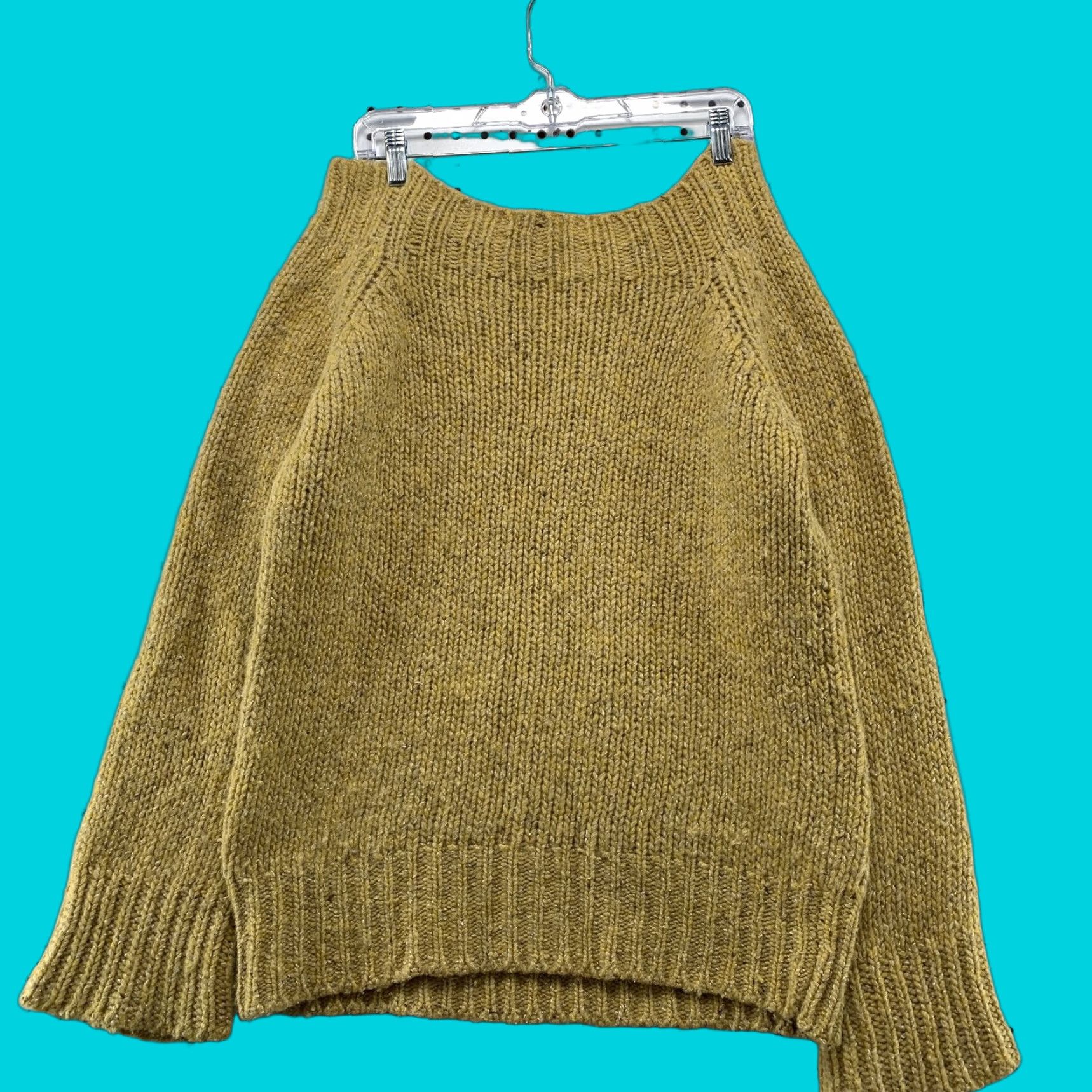 J.Crew J.CREW Wool Silk Sweater Womens Large Yellow Boat Neck Convertible Cable Knit Size L / US 10 / IT 46 - 1 Thumbnail