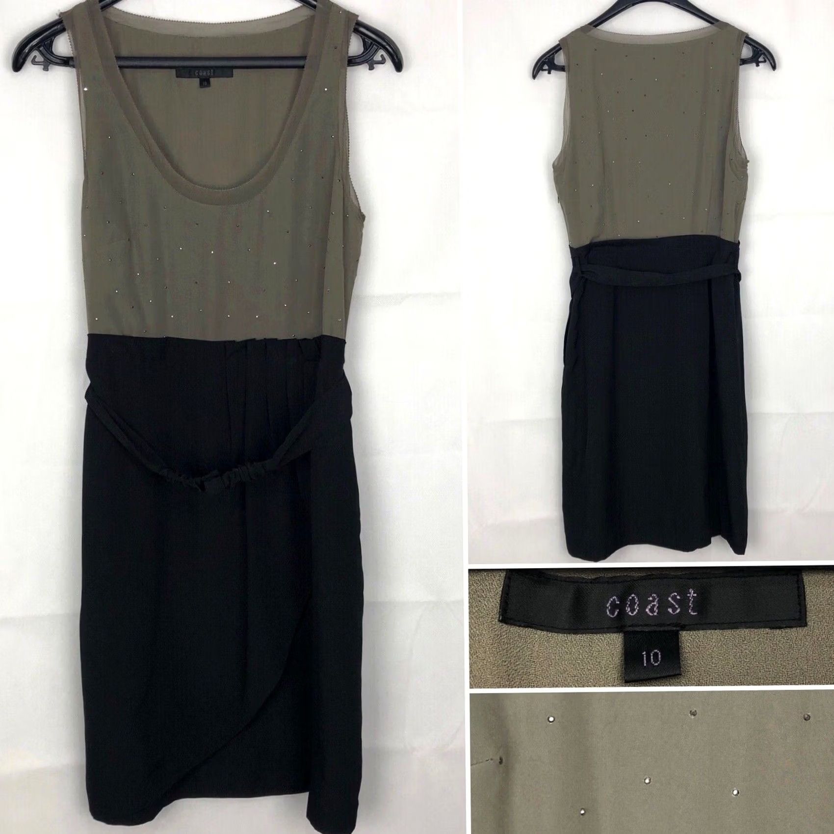 Vintage VINTAGE Coast Belted Khaki & Black Mini Sequin Dress UK 10 Sleeveless Women’s Party Cohorts Couture - Womens Size L / US 10 / IT 46 - 2 Thumbnail