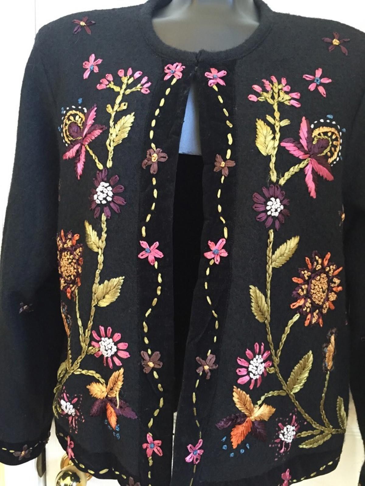 Coldwater Creek Coldwater Creek 100% Wool Black Embroidered Jacket Sz L Size L / US 10 / IT 46 - 1 Thumbnail
