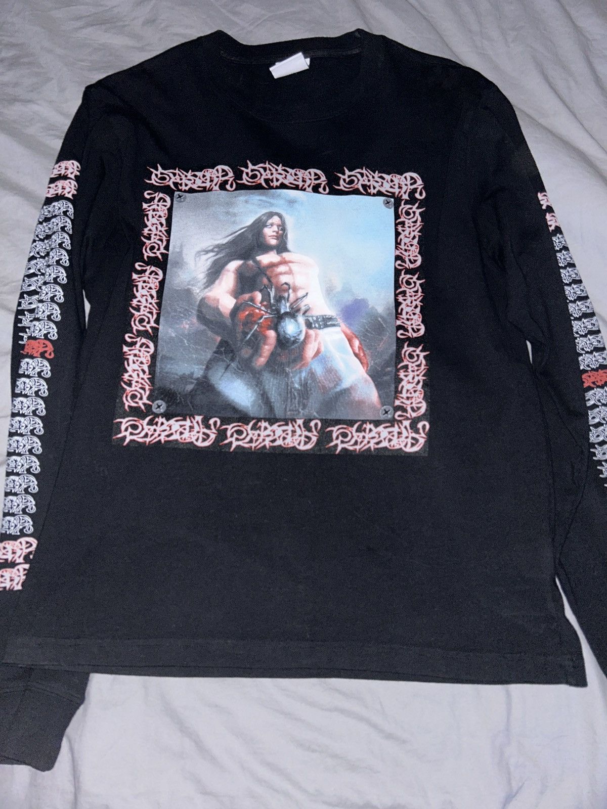 image of Band Tees x Drain Gang Bladee Spiderr Long-Sleeve T-Shirt (Comes With Sticker) in Black (Size Mediu