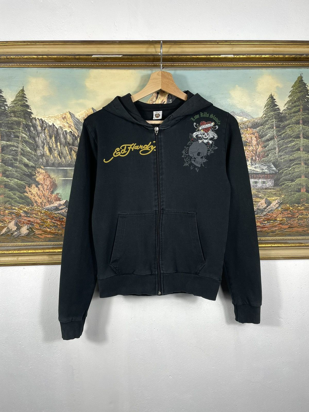 Christian Audigier × Ed Hardy × Vintage Ed Hardy Retro 00s Hoodie With Crystals Affliction Grunge Size US XS / EU 42 / 0 - 2 Thumbnail