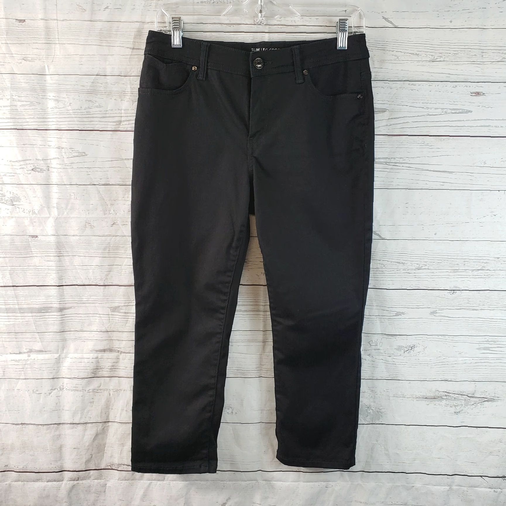Vintage Chico's Womens Slim Crop Pants Sz 4P Black Mid Rise Cropped Inseam 21in Petite Cotton Blend Size 27" / US 4 / IT 40 - 2 Thumbnail