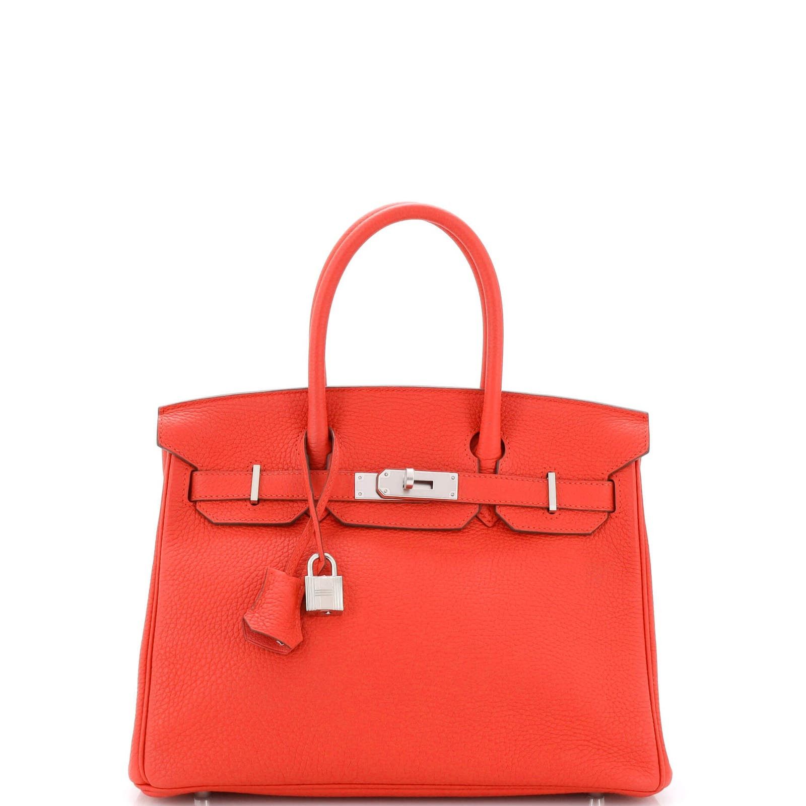 image of Hermes Birkin Handbag Red Clemence With Palladium Hardware 30, Women's