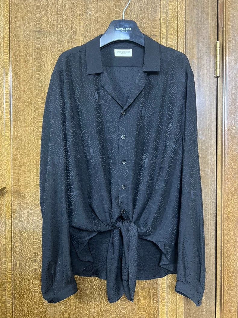 Saint Laurent Paris Saint Laurent Black Polka Dot Silk Shi