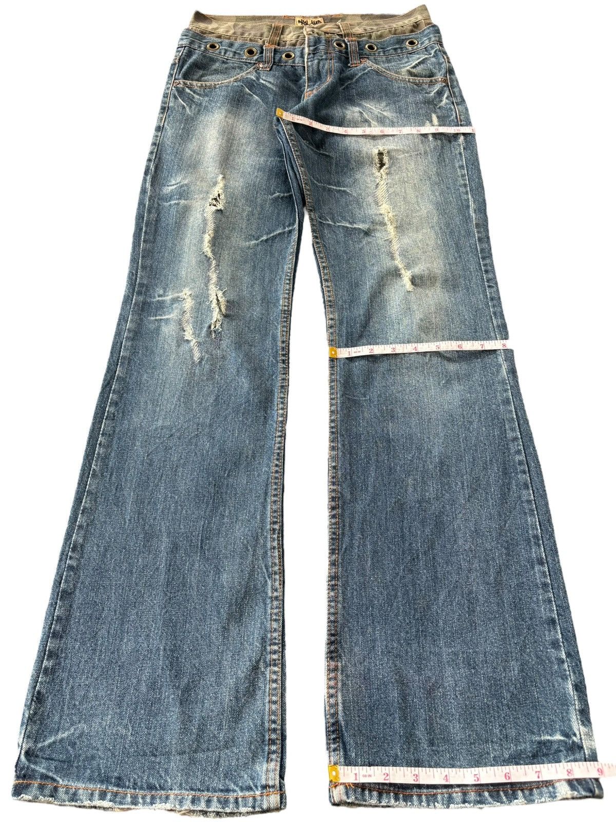 Yasuyuki Ishii Vintage Japan Nylaus Double Waist Faded Distress Flare Jeans Size US 30 / EU 46 - 8 Thumbnail