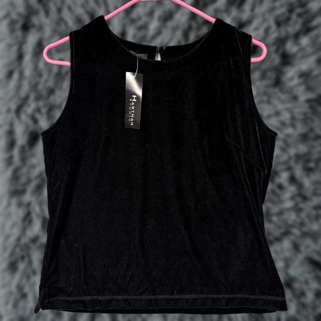 Vintage VINTAGE Hartman Studio Tank Top Women S Black Silk-Blend Velvet Crew Neck Sleeveless Basic Layering Size S / US 4 / IT 40 - 1 Thumbnail