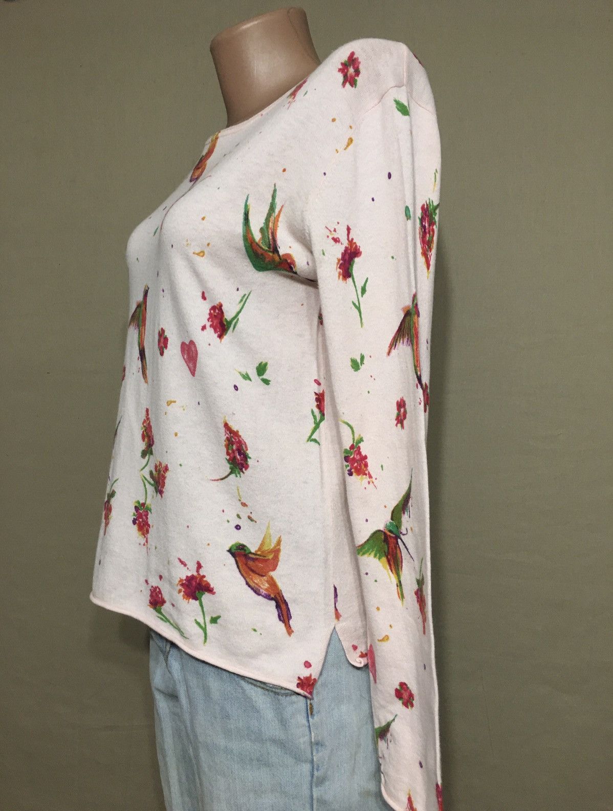 Designer ESTHEME Cashmere Pink Birds Print Sweater Size S Size S / US 4 / IT 40 - 2 Thumbnail