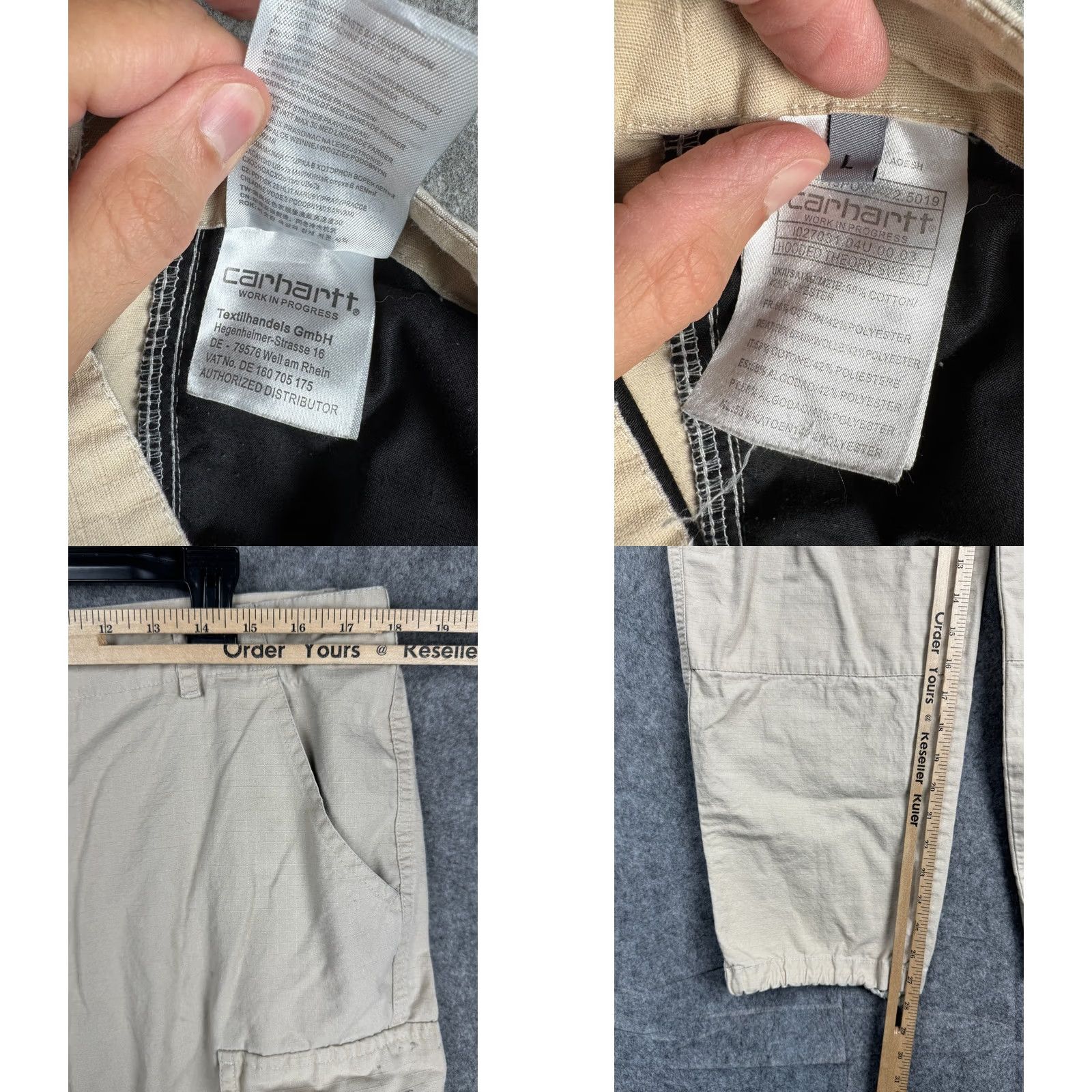 Carhartt Wip Carhartt WIP Cargo Pants Mens L Beige Hooded Theory Sweat Ripstop Pants Size US 33 - 8 Thumbnail