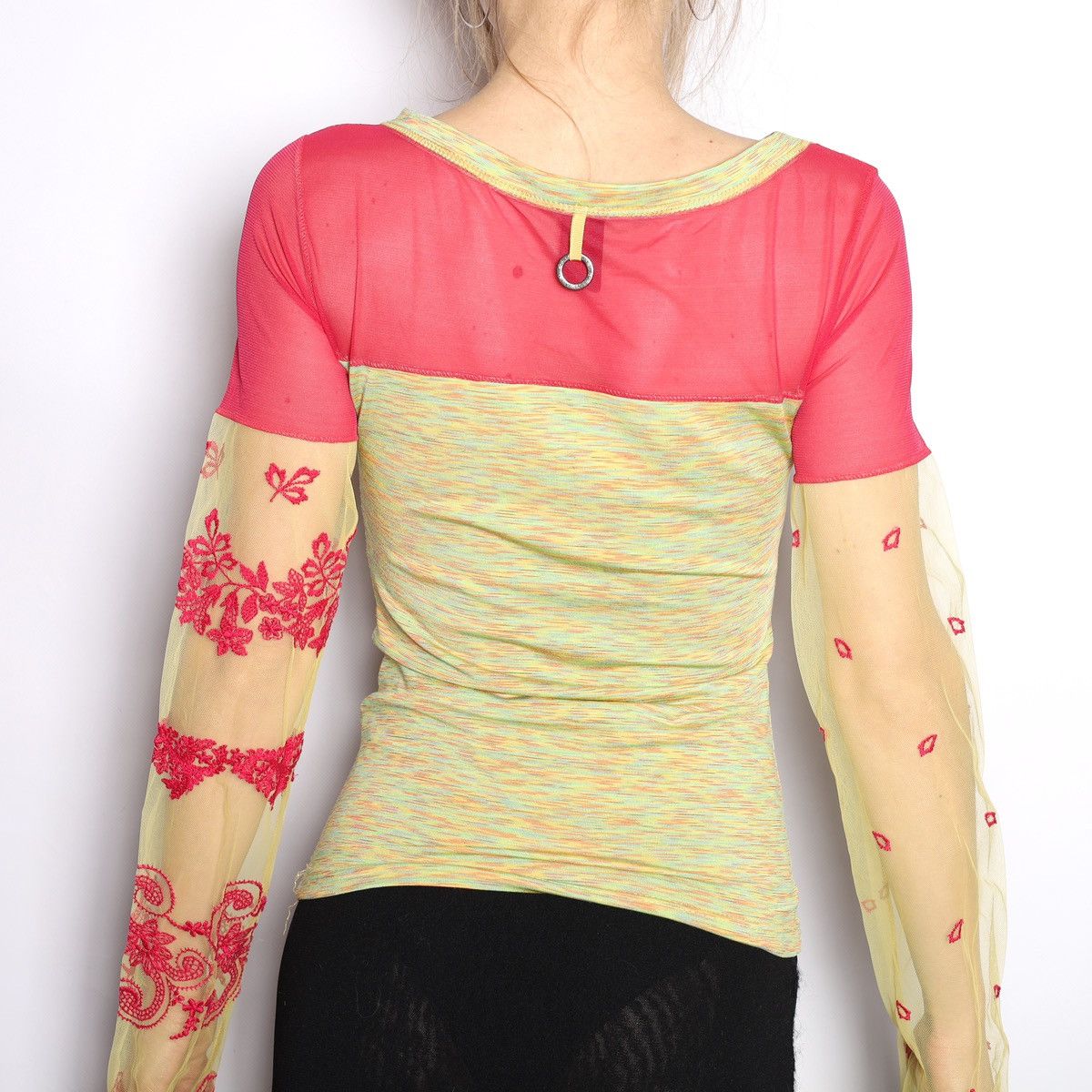 Other Save the Queen Pink Yellow Printed Top Mesh Sleeve Size S / US 4 / IT 40 - 3 Thumbnail