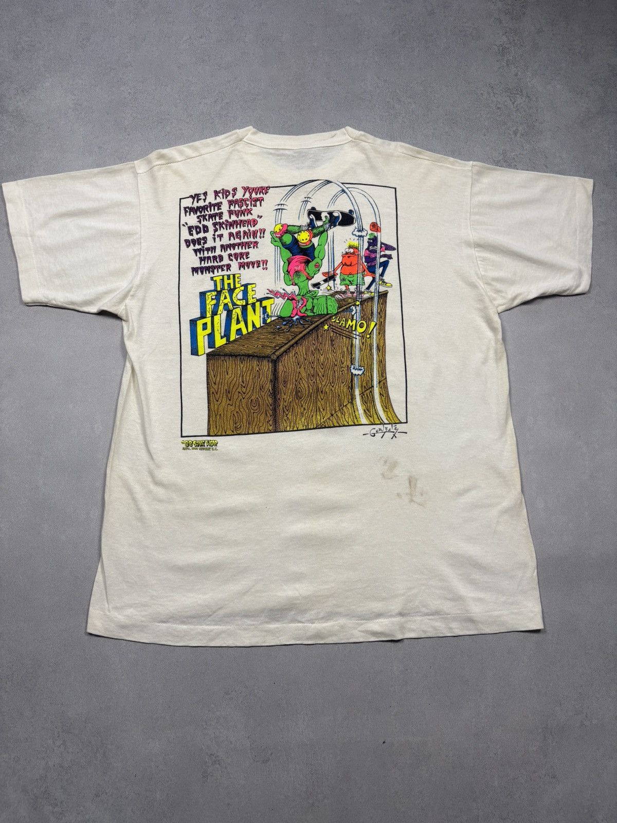 Vintage 1988 Scare Wear The Face Plant Skate Punk Gonzales Tee VTG Size US XL / EU 56 / 4 - 2 Thumbnail