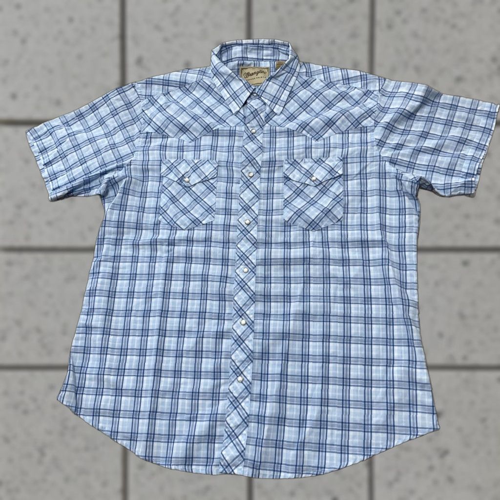 Wrangler VINTAGE Wrangler Western Shirt Men XL Pearl Snap Blue Plaid Cowboy Brushpopper XL 48" Shirt Mens Blue Plaid Pearl Snap Western Shirt XL 48" Wrangler Size US XL / EU 56 / 4 - 1 Thumbnail