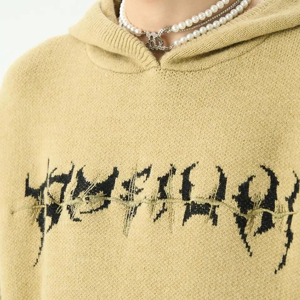 Vintage Sweater with a hood american knitwear punk gothic style Size US L / EU 52-54 / 3 - 3 Thumbnail