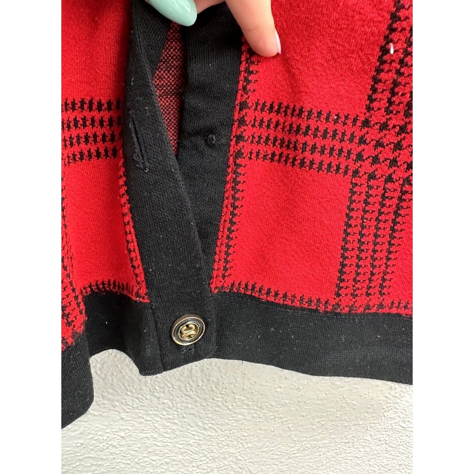 George VINTAGE? No — [George] Womens Red and Black Plaid Long Sleeve Button Up Knit Sweater M Size Size M / US 6-8 / IT 42-44 - 4 Thumbnail