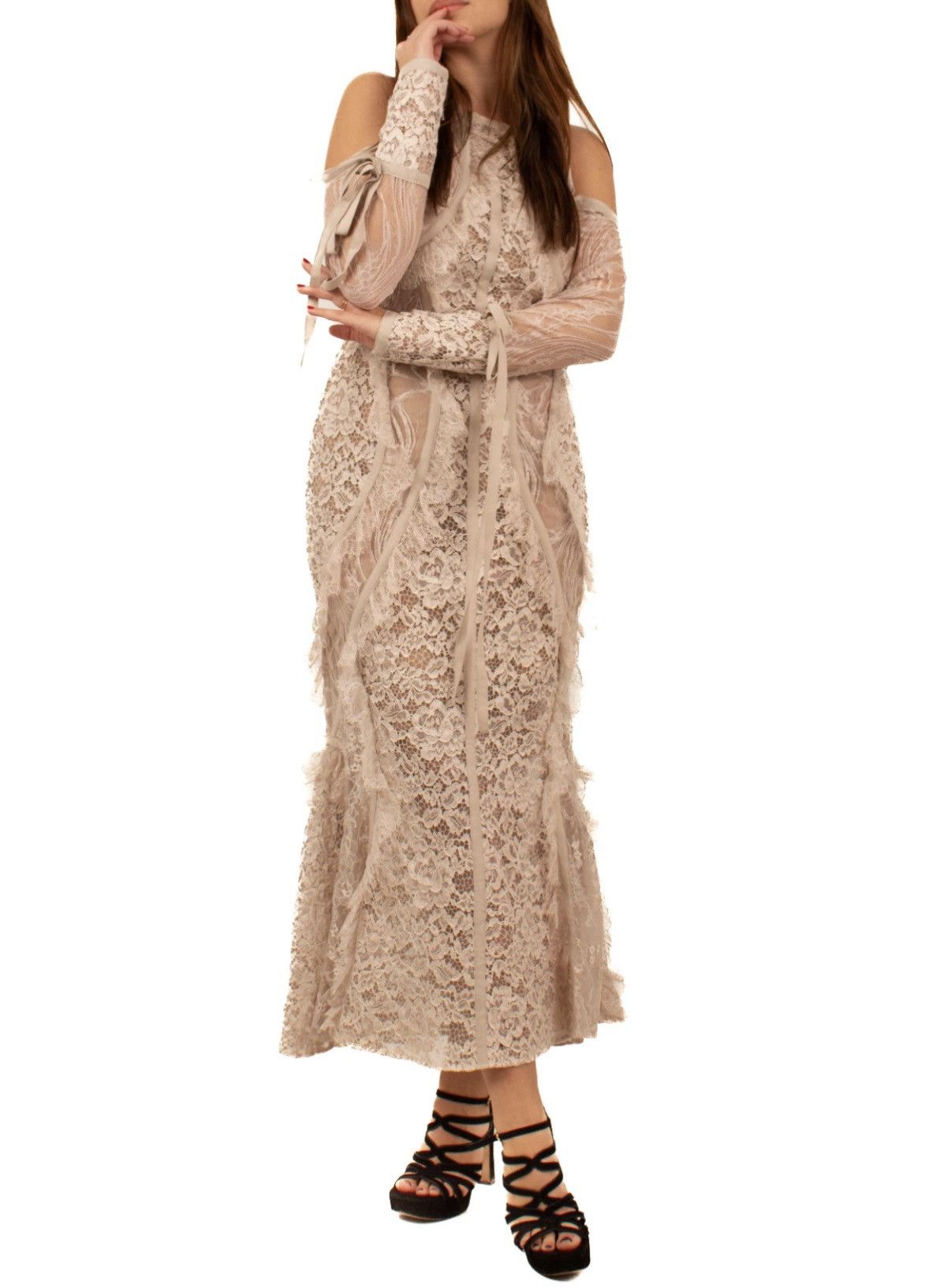 Elie Saab Long Elie Saab Dress in Lace and Crepe – Size 38 Size M / US 6-8 / IT 42-44 - 1 Thumbnail