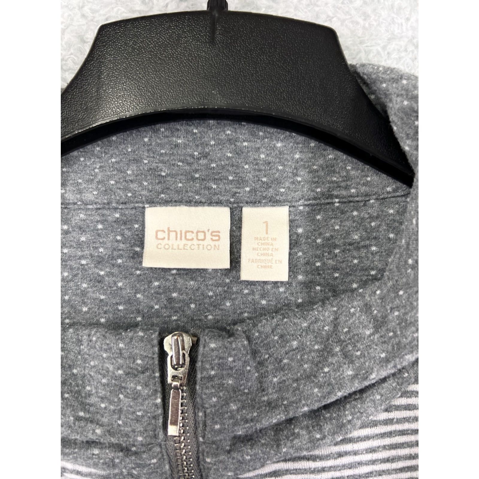 Lands' End Lands' End Chicos Jacket Women Gray Striped Full Zip Cowl Neck Pockets Drawstring Casual Size XS / US 0-2 / IT 36-38 - 3 Thumbnail
