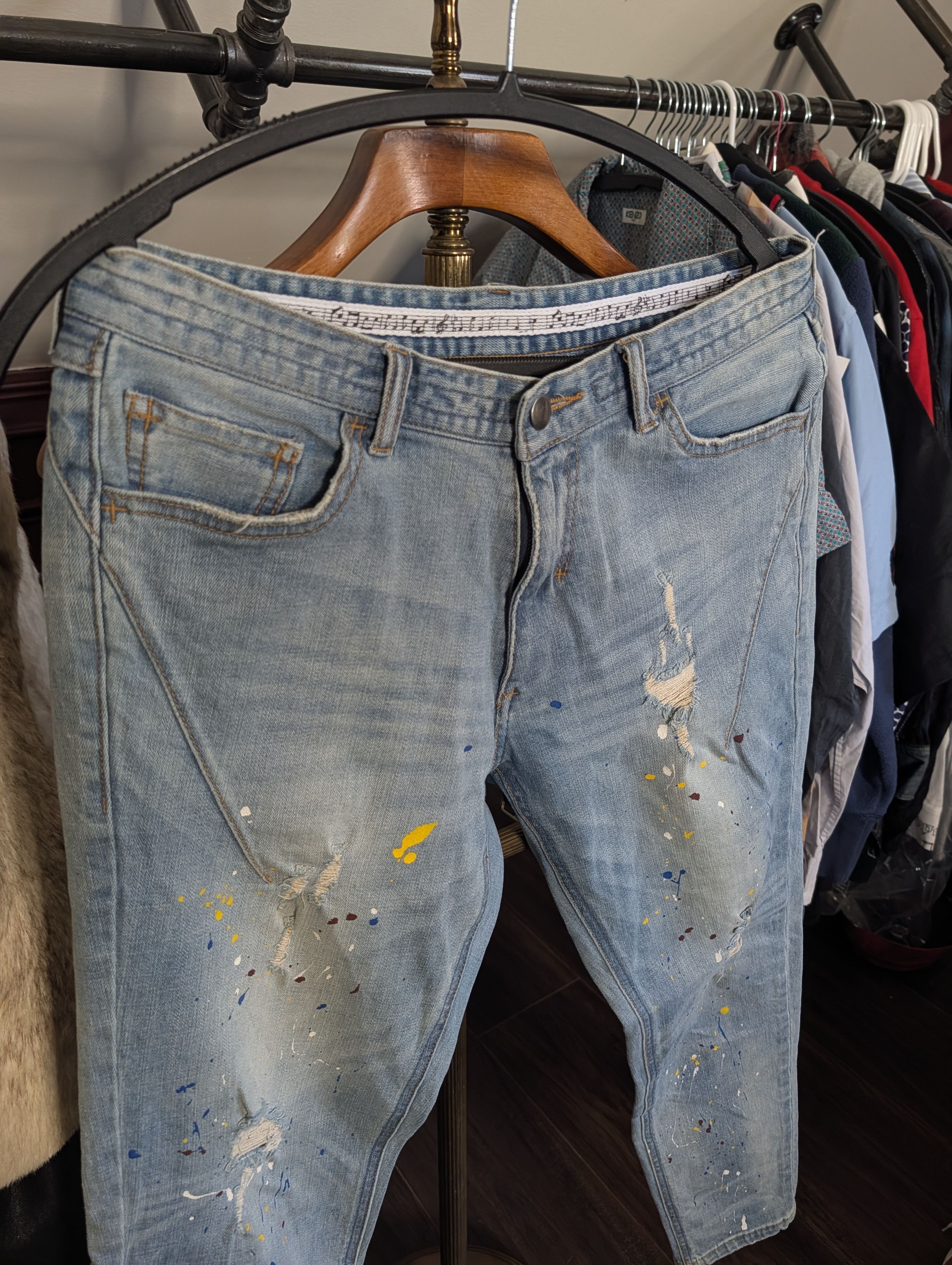Number (N)ine Slim distressed paint spatter denim jeans 30" Size US 30 / EU 46 - 2 Thumbnail