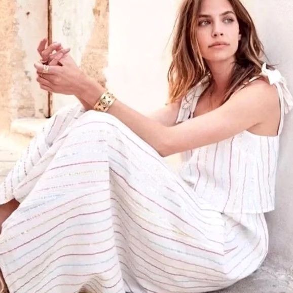 Zanerobe SEZANE Dress Maxi Striped Augusta Metallic Tie Shoulder V-Neck 34 Adult Womens Multicolor Mockup: Not Applicable Size XXS / US 00 / IT 34 - 3 Thumbnail