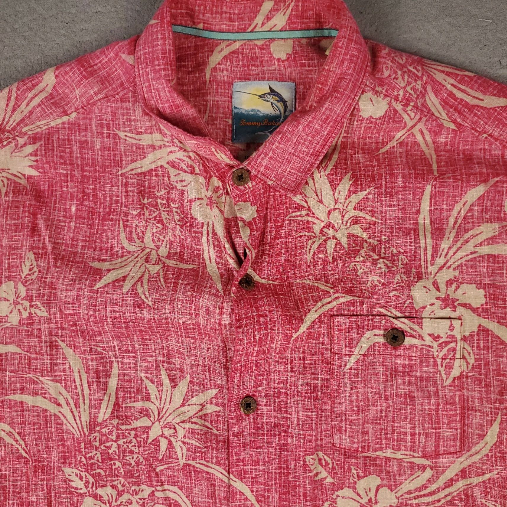 Tommy Bahama Tommy Bahama Shirt Mens XL Red Linen Hawaiian Button Up Short Sleeve Size US XL / EU 56 / 4 - 2 Thumbnail