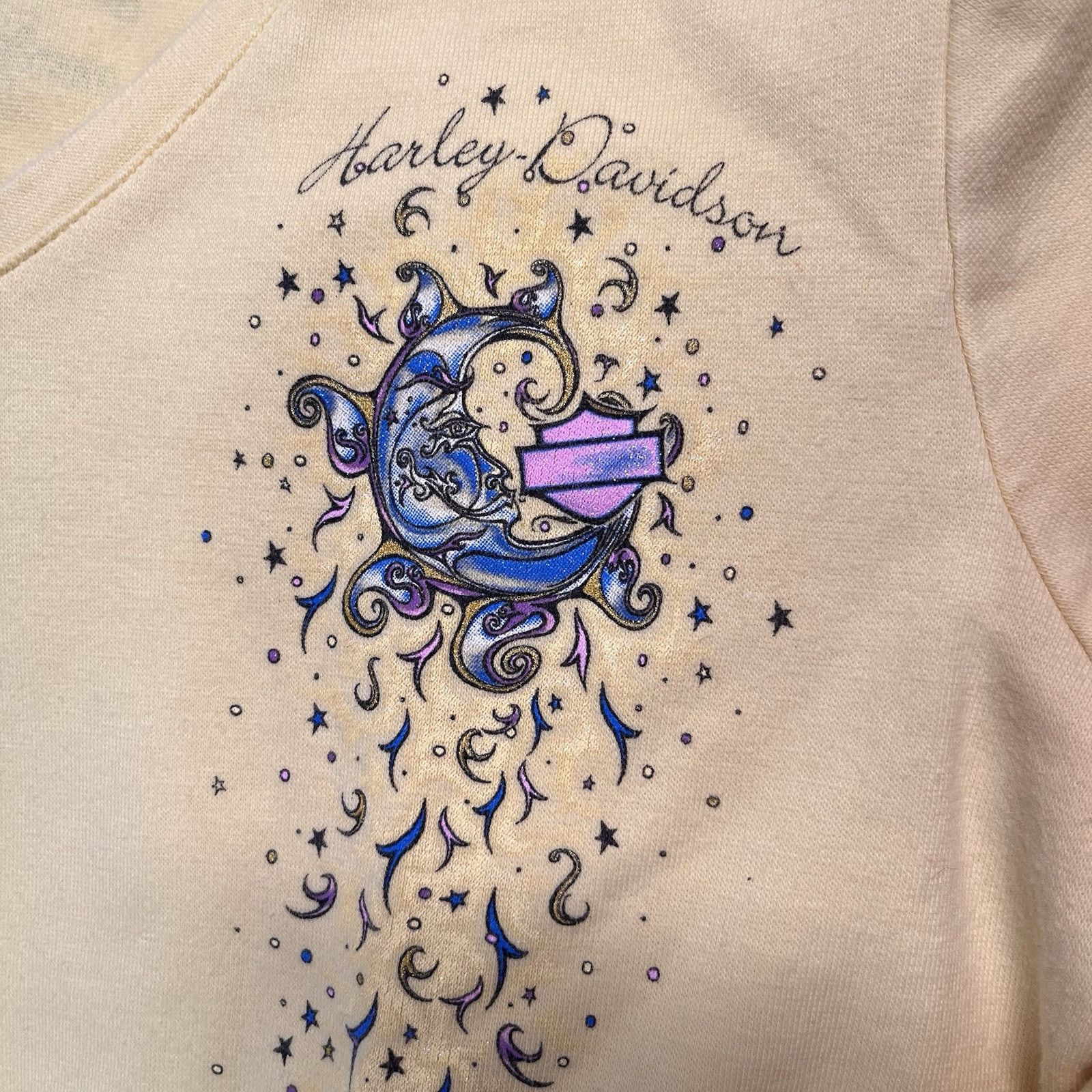 Harley Davidson Vintage Yellow 3/4 Sleeve Tshirt Glitter Graphic Brighton MI Size M / US 6-8 / IT 42-44 - 2 Thumbnail
