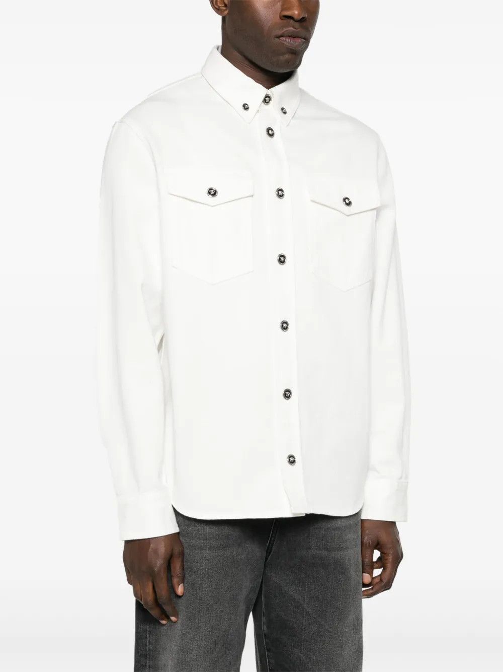 Versace o1y0525 Denim Shirt in White Size US M / EU 48-50 / 2 - 3 Thumbnail