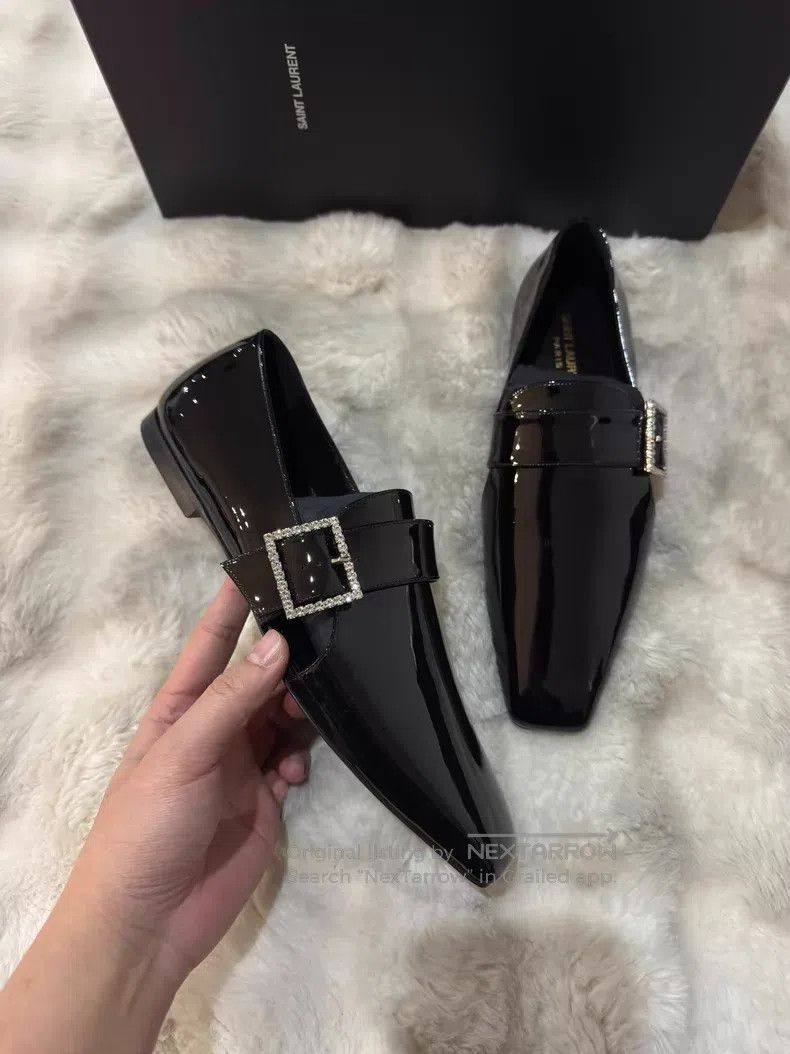 Saint Laurent Paris Saint Laurent Paris Crystal Buckle Loafers Leather Shoes Size US 7 / EU 40 - 2 Thumbnail