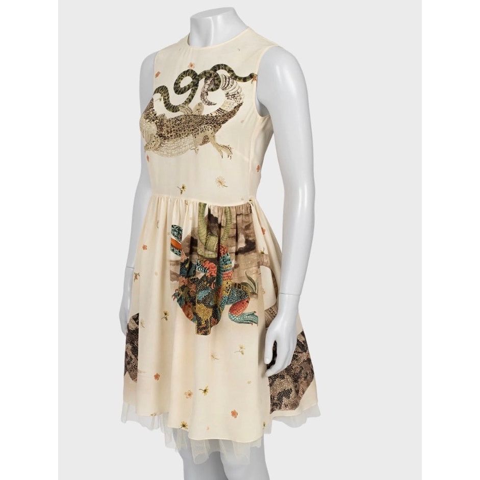 RED Valentino Red Valentino Beige Silk Dress with Tulle - Size L (IT44) Size M / US 6-8 / IT 42-44 - 2 Thumbnail