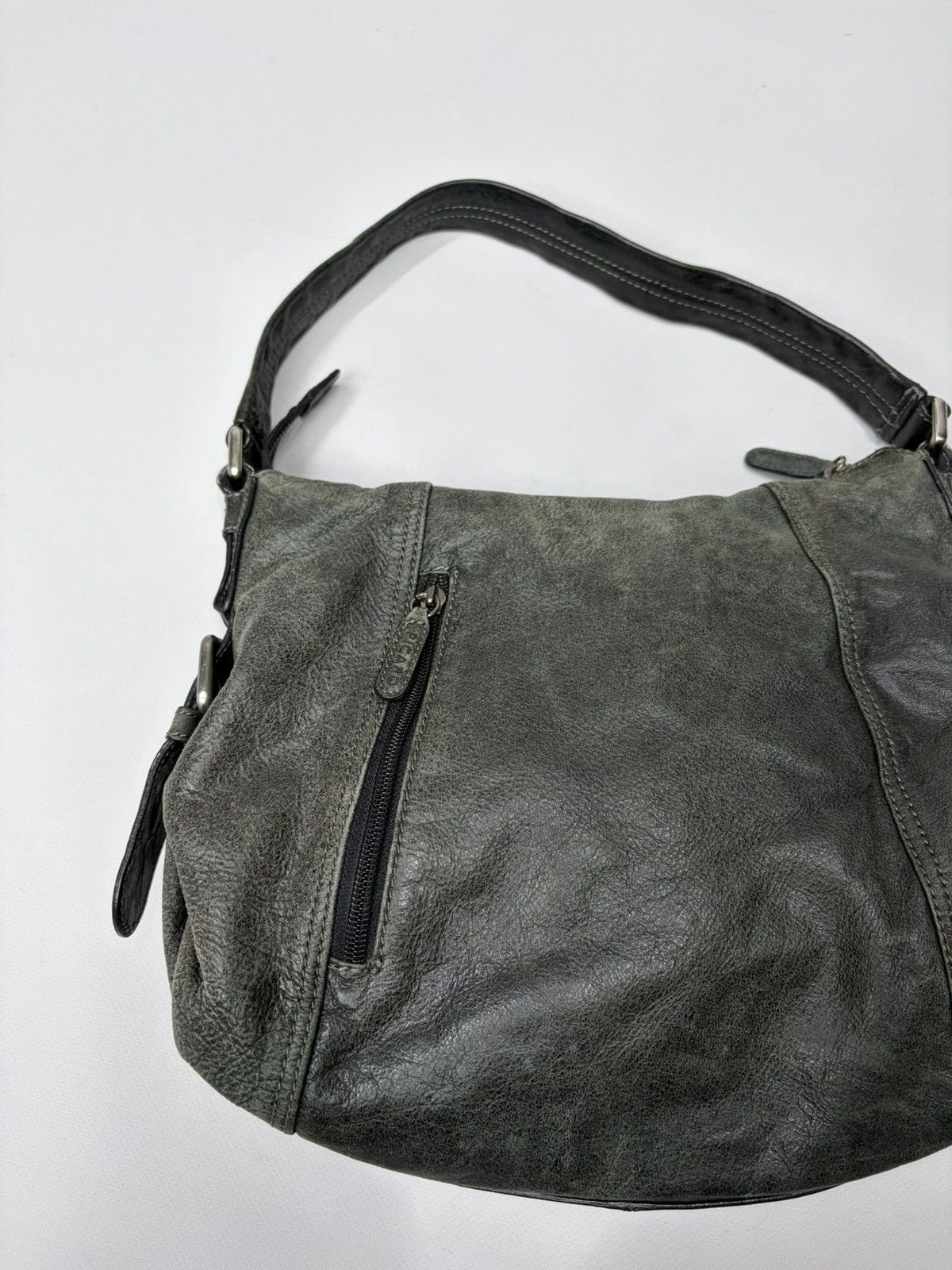 Hedi Slimane Distressed Leather Shoulder Bag Olive Vintage Slouchy Hobo Size ONE SIZE - 15 Thumbnail