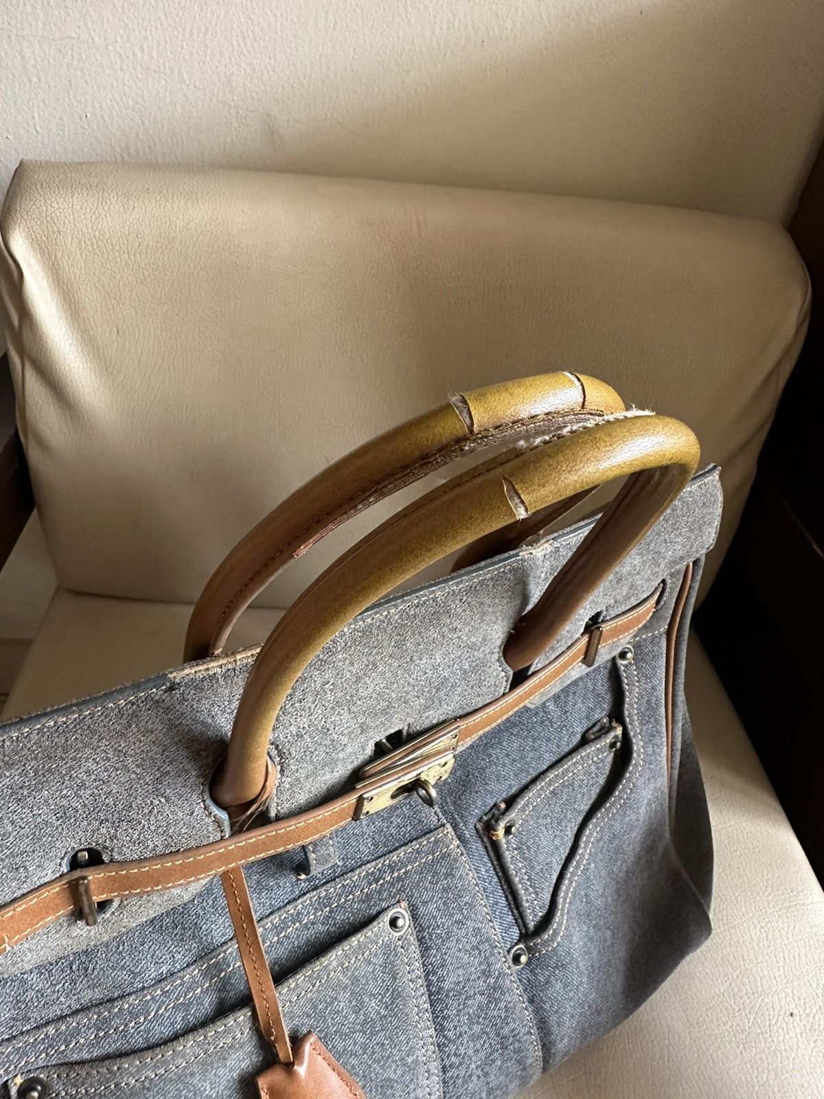 Japanese Brand 1990s Japan Made D-Dream Denim Distressed Birkin Bag Size ONE SIZE - 8 Thumbnail