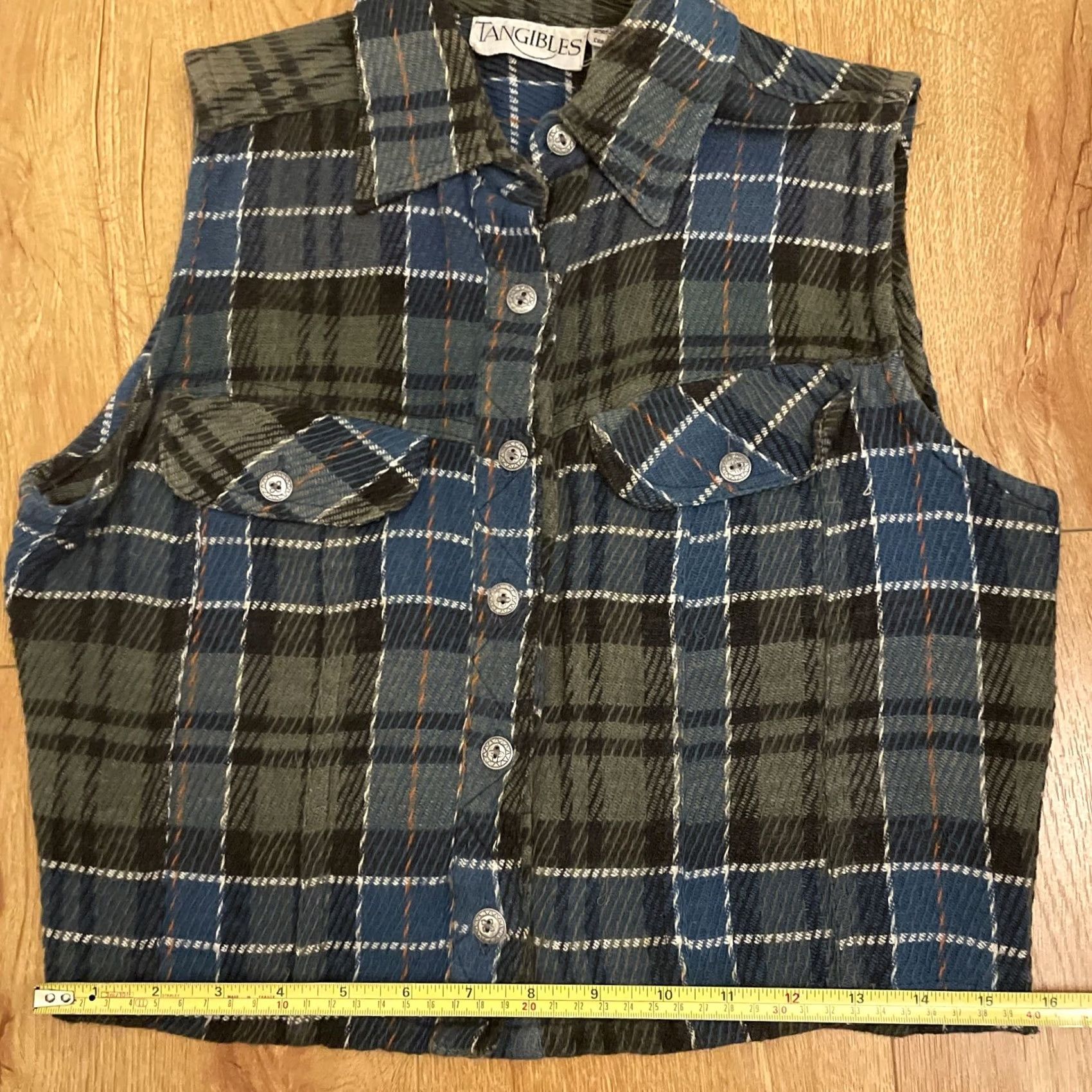 Vintage VINTAGE Tangibles 90s Plaid Vest M Grunge Pockets Blue Green Shirt Size M / US 6-8 / IT 42-44 - 5 Thumbnail