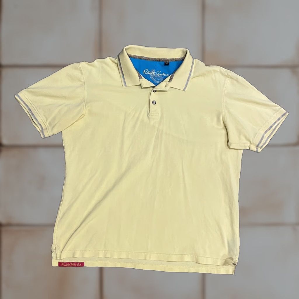 Robert Graham Robert Graham Polo Shirt Mens XL Yellow Short Sleeve Classic Fit 100% Cotton Button Collared Solid Art City Classic Size US XL / EU 56 / 4 - 1 Thumbnail