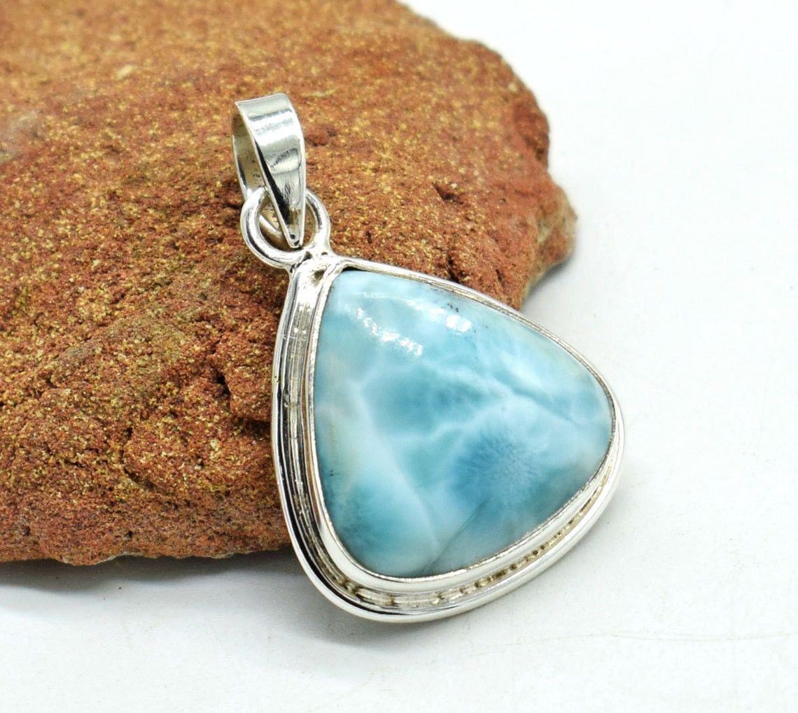 Handmade Smooth Larimar Gemstone Pendant, Beautiful Larimar Pendant Size ONE SIZE - 4 Thumbnail