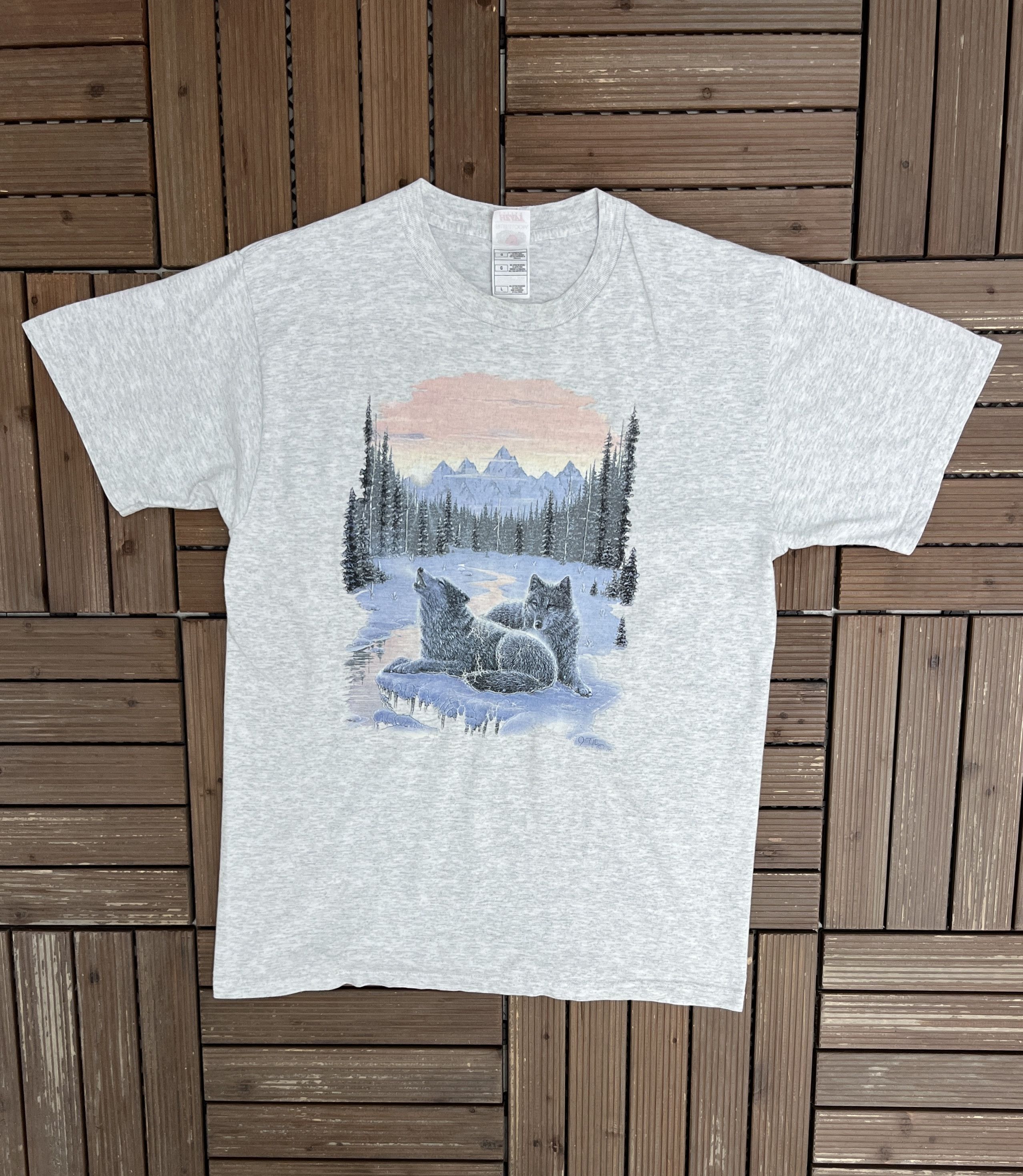 Vintage Wolves In The Forest Vintage Grey T-Shirt Tee Size US L / EU 52-54 / 3 - 1 Thumbnail
