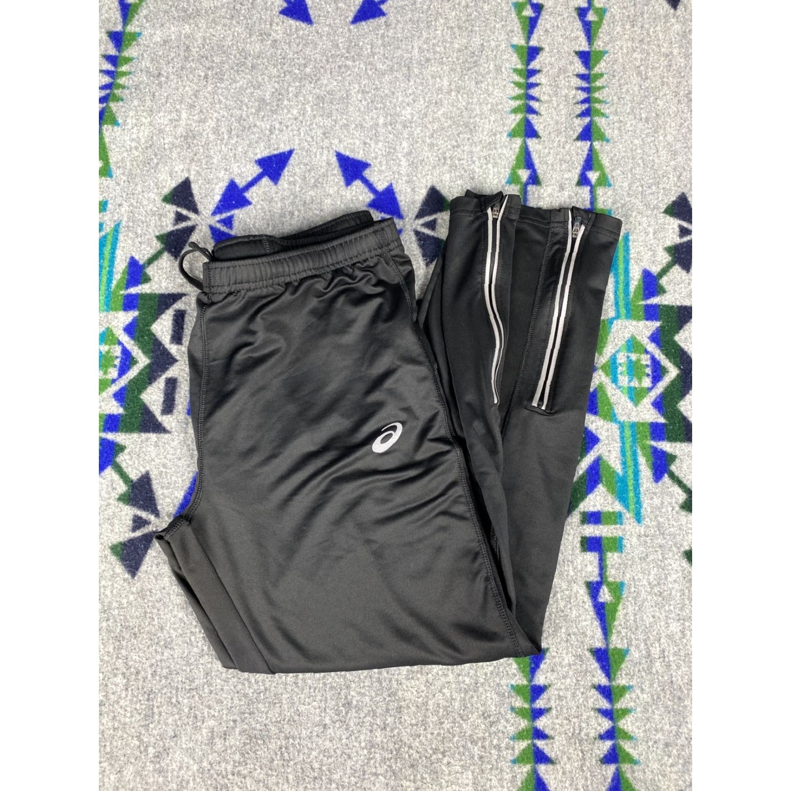 Asics ASICS Running Pants Mens L Black Reflective Ankle Zip Butt Pocket Spandex Tight Size US 33 - 3 Thumbnail