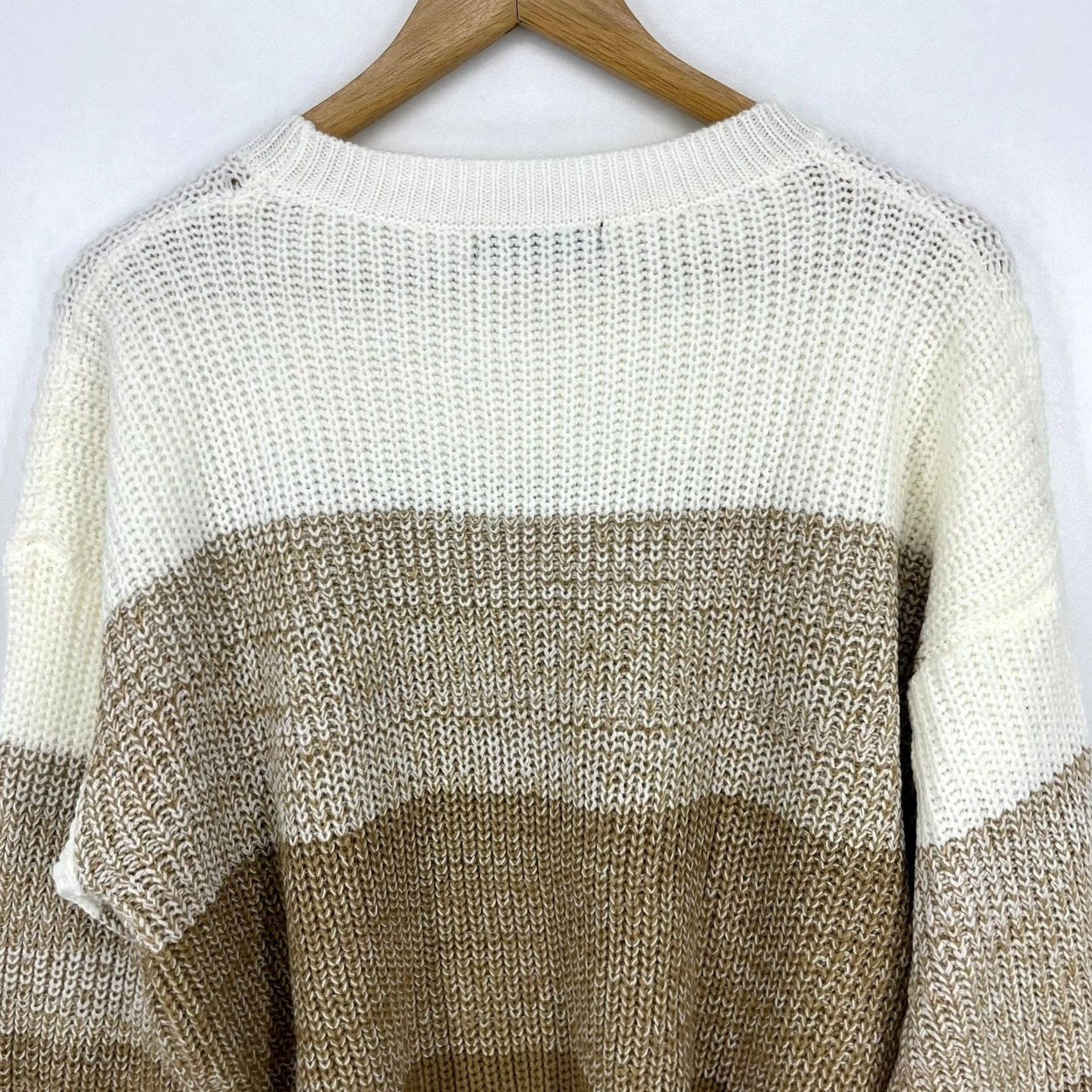 Shein Shein Womens Sweater White Tan Long Sleeve Crewneck Small Knit Colorblock Casual Size S / US 4 / IT 40 - 6 Thumbnail