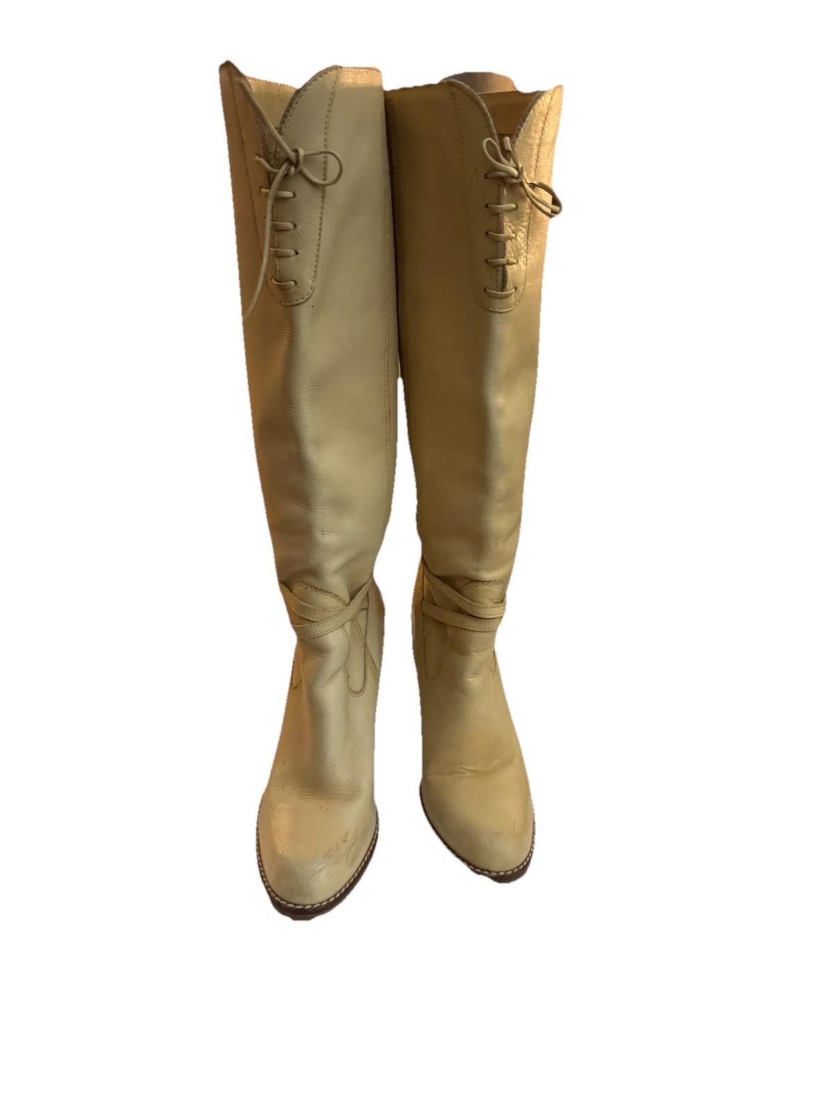 Unknown London Tan Knee-High Leather Boots with Lace-Up Detail Size US 7.5 / IT 37.5 - 1 Thumbnail