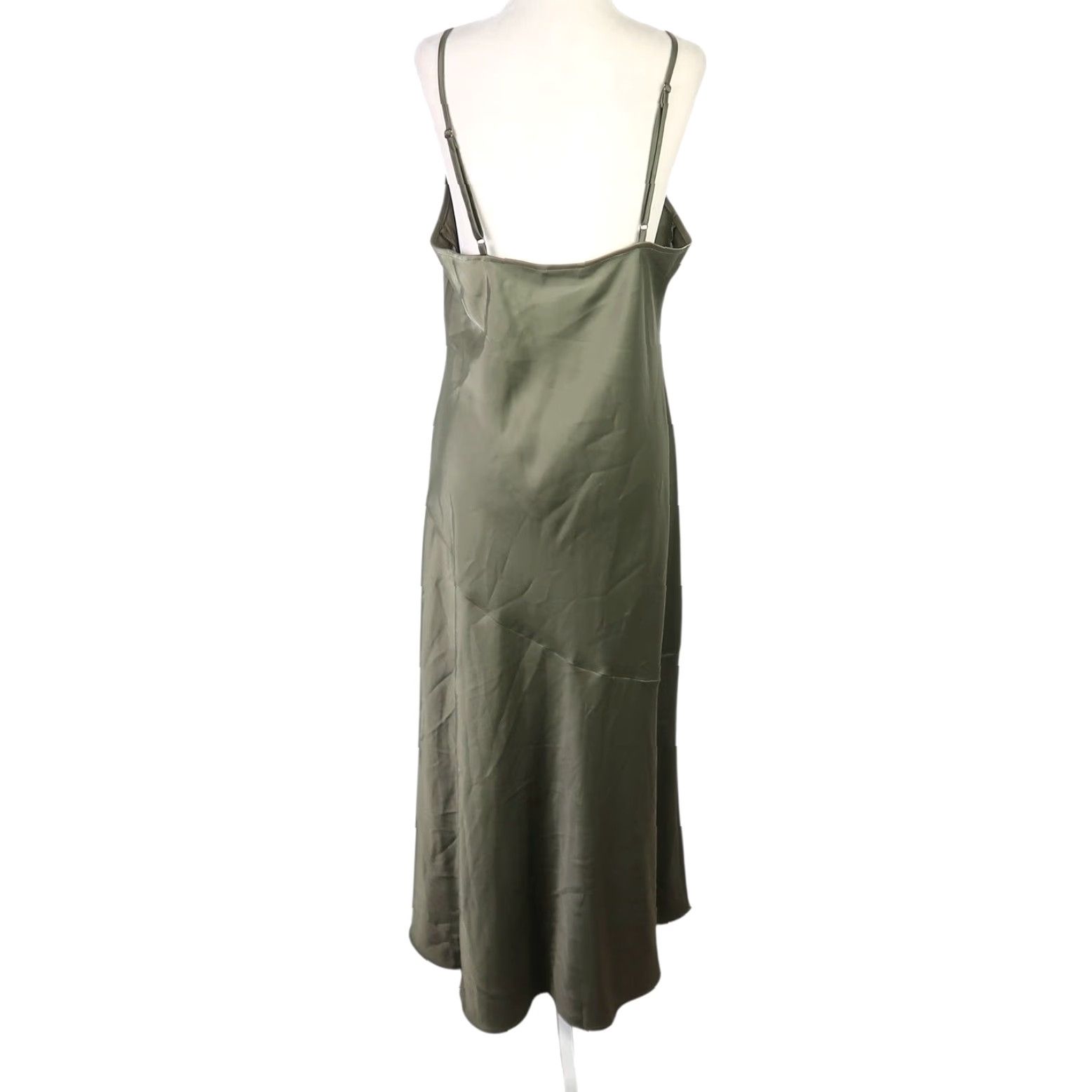 Banana Republic Satin Midi Slip Dress Green Olive Green Polyester  Sleeveless V-Neck Tall Medium Womens Dress Concrete: 50\" Length