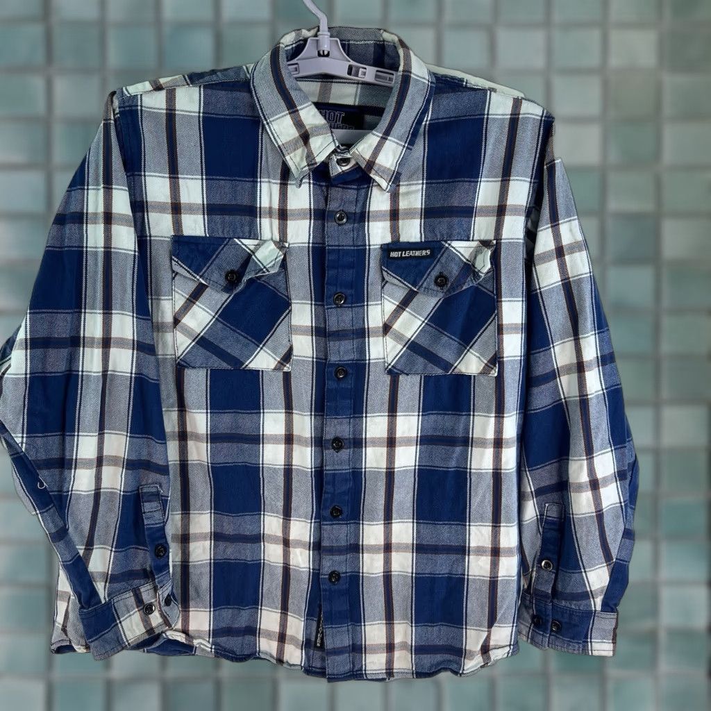 Vintage Hot Leathers Plaid Flannel Button-Up Shirt 2XL Blue Casual Workwear Mens Size US XXL / EU 58 / 5 - 1 Thumbnail