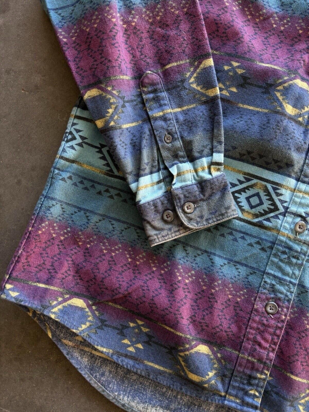 Cabelas × Vintage Cabelas Blue Aztec Striped Chamois Flannel Shirt Women Large Size L / US 10 / IT 46 - 3 Thumbnail