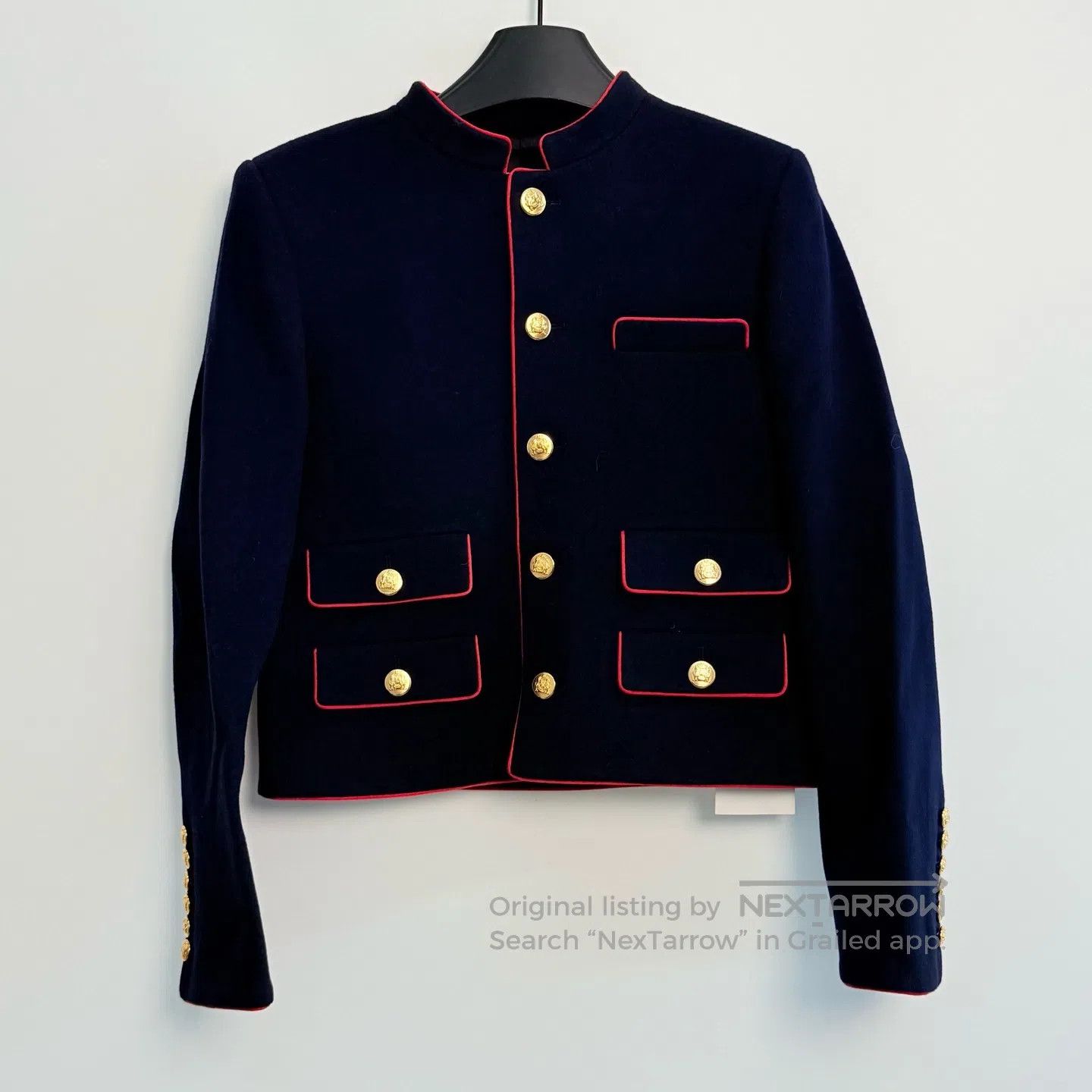 Celine CELINE Navy Wool Blended Military Style Short Jacket| Size XXS / US 00 / IT 34 - 1 Thumbnail