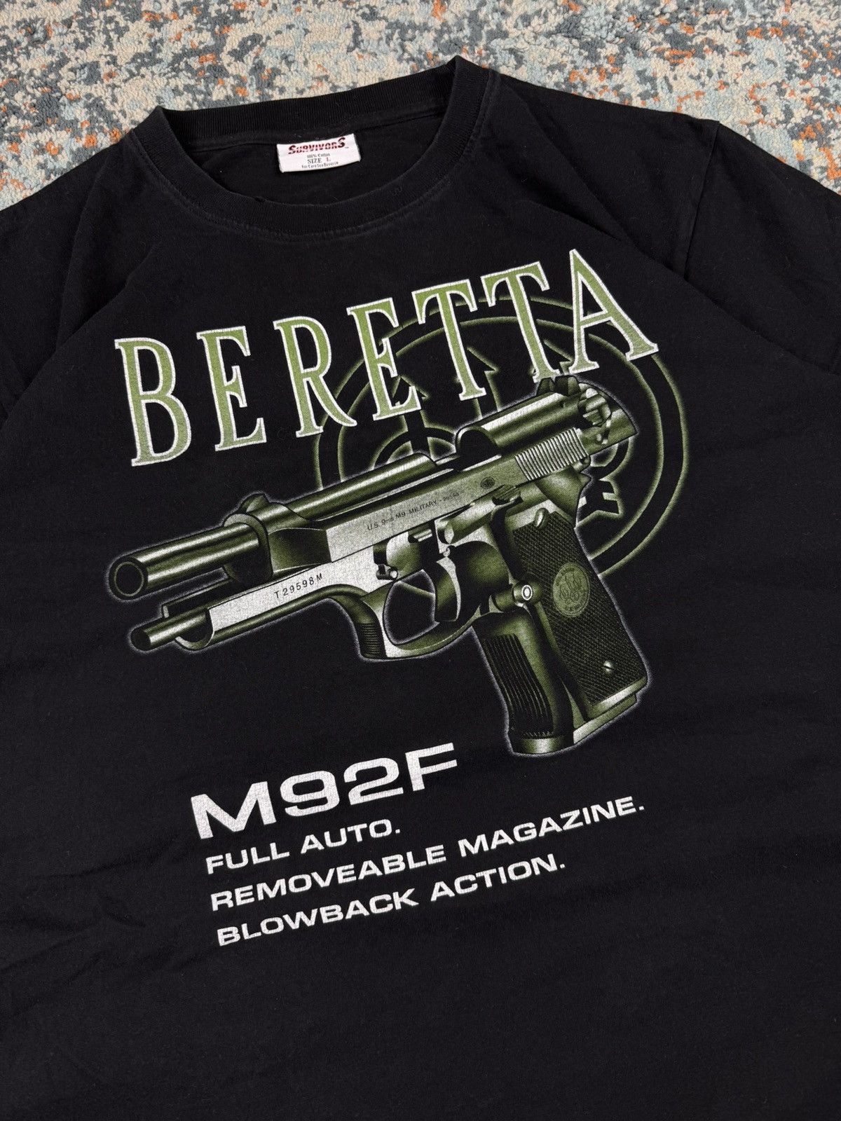 Vintage Vintage 90s Beretta M92F gun graphic promo tee Size US L / EU 52-54 / 3 - 5 Thumbnail