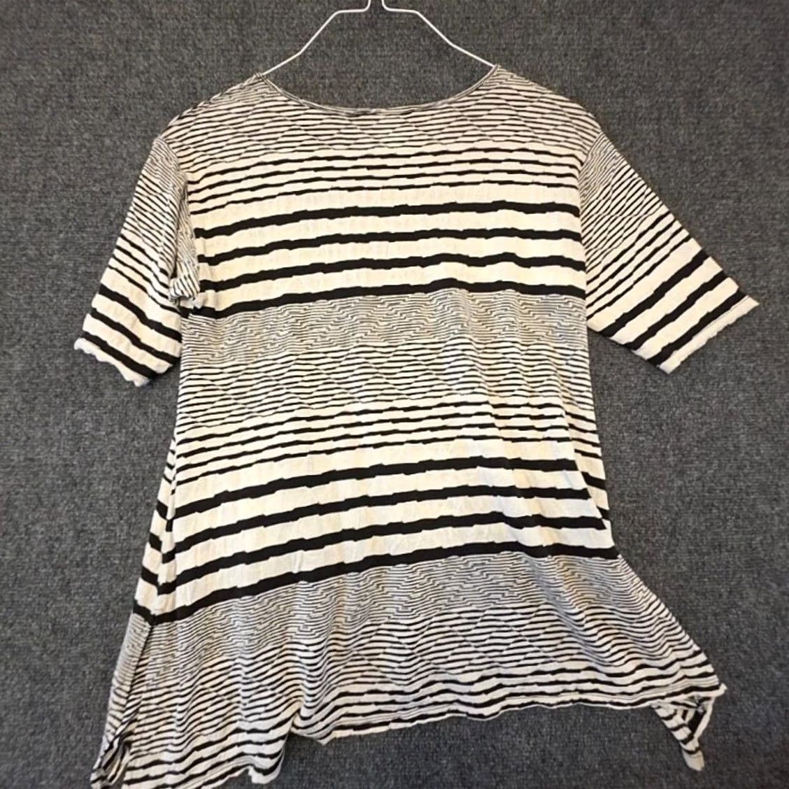 Vintage Ali Miles Blouse Womens XL White Black Striped Short Sleeve Tunic Top Asym Hem Size XL / US 12-14 / IT 48-50 - 6 Thumbnail