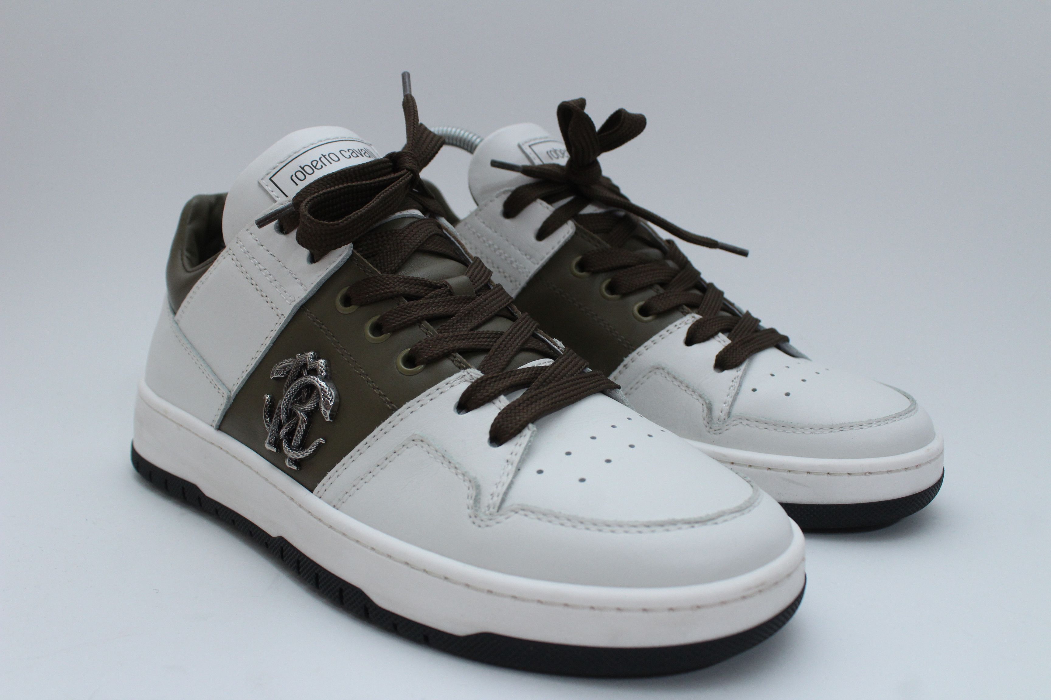 Roberto Cavalli Roberto Cavalli RC Monogram Leather Sneakers White Brown 41 Size US 8 / EU 41 - 1 Thumbnail