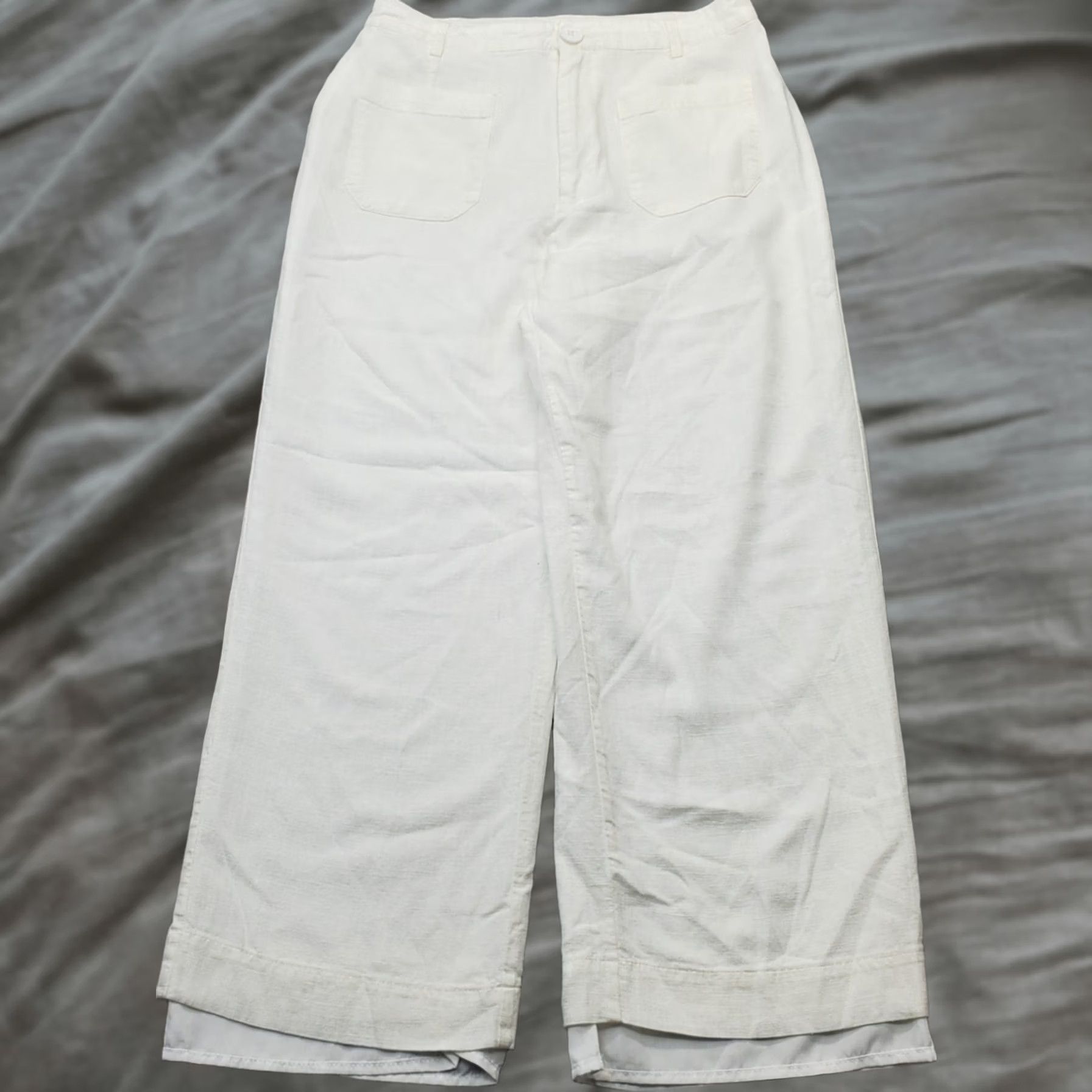 Vintage Halogen Trouser Pants Womens Small White Linen Blend Patch Pocket Wide Leg Lined Size 28" / US 6 / IT 42 - 1 Thumbnail