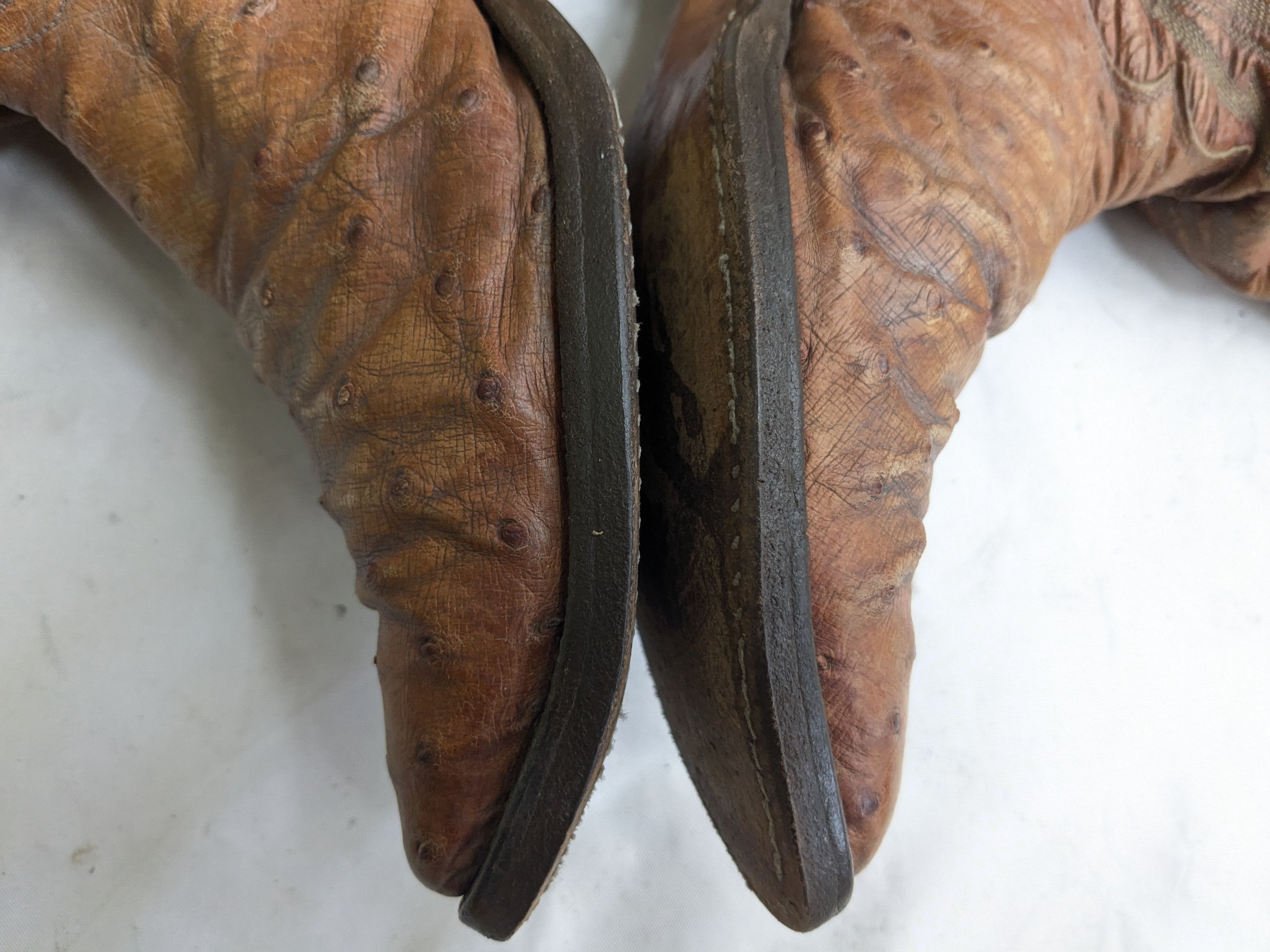Justin Boots Vintage Justin Cowboy Boots Brown Ostrich Leather 9.5 D Size US 9 / EU 42 - 11 Thumbnail