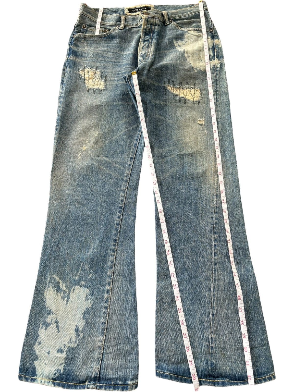 Japanese Brand Vintage Japanese Brand Bleach Sashiko Distressed Flare Jeans Size US 32 / EU 48 - 7 Thumbnail