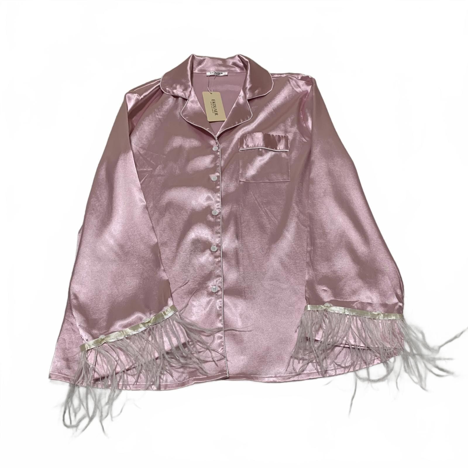 Other Ekouaer Women's Satin Pajama Top Medium Pink Size ONE SIZE - 10 Thumbnail