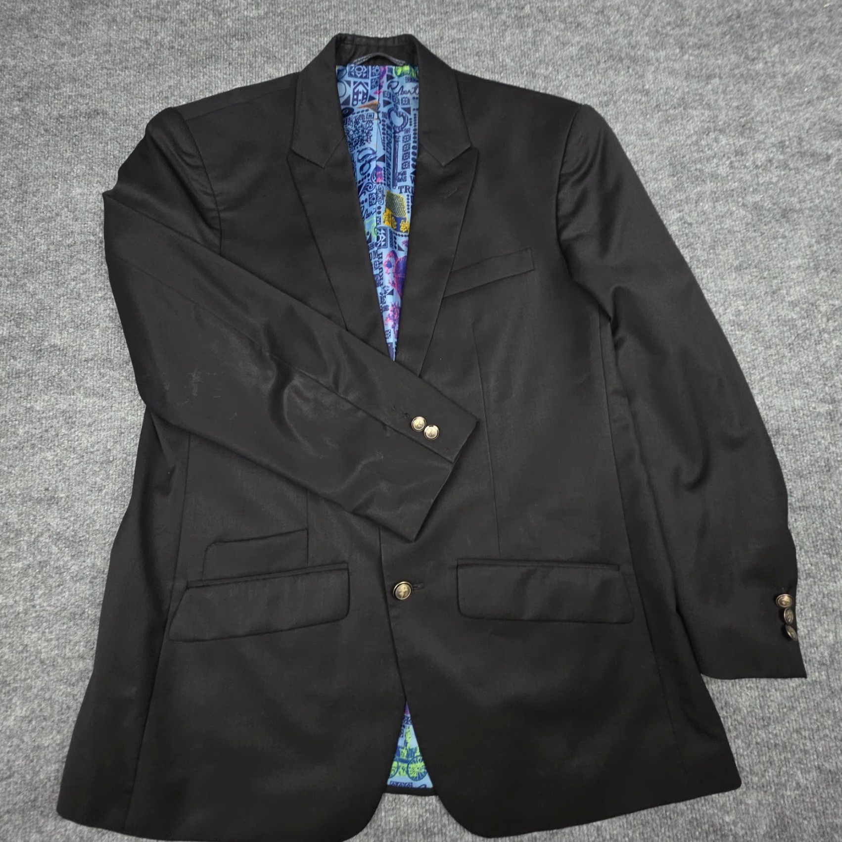 Robert Graham Robert Graham Men’s Size 42 R Classic Fit Black Wool Blazer Jacket Two Button Peak Lapel Regular"/"Jacket Size 42R - 2 Thumbnail