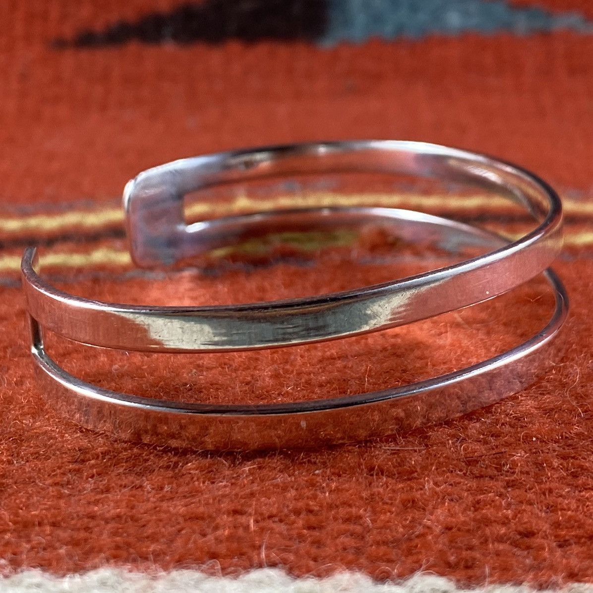 Vintage Vtg Sterling Silver Plain Chunky Double Loop Cuff Western Size ONE SIZE - 3 Thumbnail