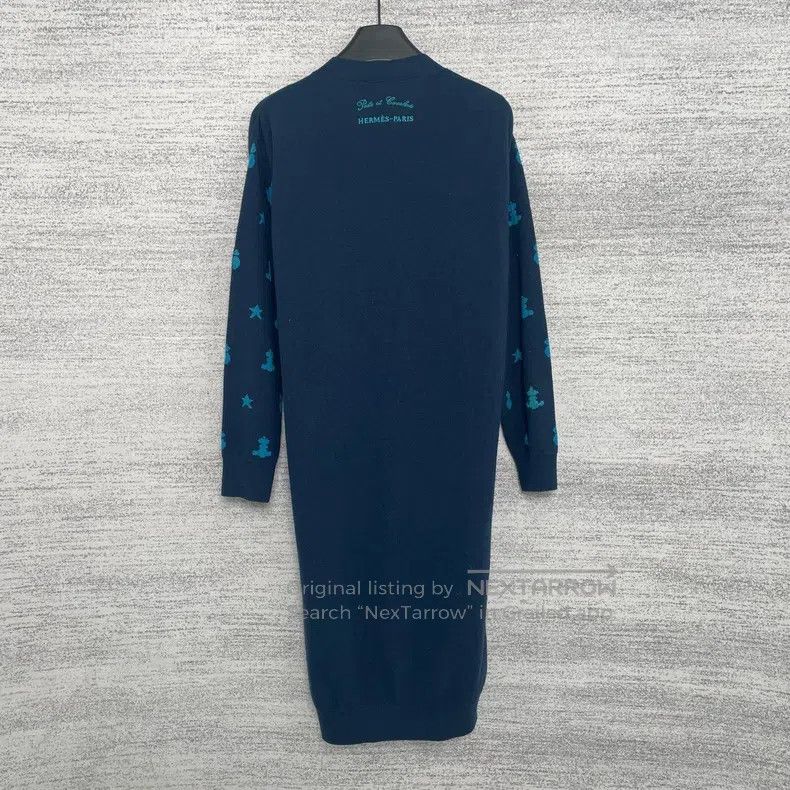 Hermes Hermes Jacquard Pattern Navy Blue Long Knit Open Cardigan Size XS / US 0-2 / IT 36-38 - 3 Thumbnail